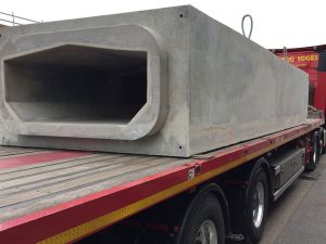 Precast reinforced concrete element on a truck