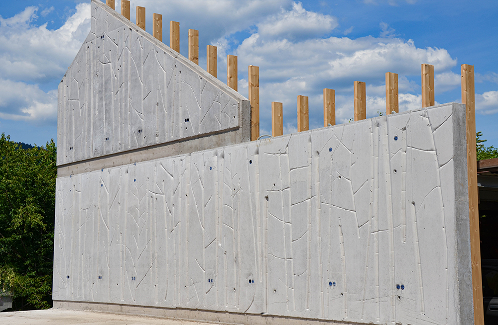 Exposed concrete surface with bamboo structure