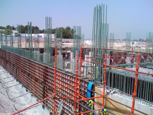 Modular formwork in use for vertical structures