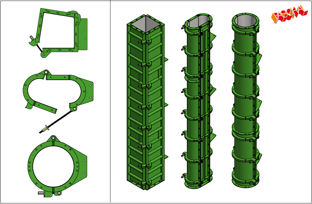 Different cross-sections of column formwork