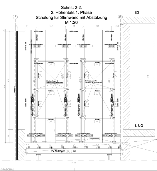 formwork plan for the external walls of the car lift shaft