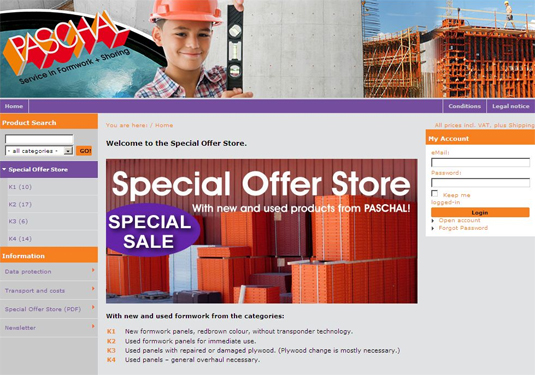 Screenshot PASCHAL formwork shop